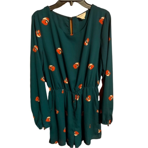 Everly Romper Dress Forest Green with Foxes Everly Fall Dress Boutique - Picture 2 of 7